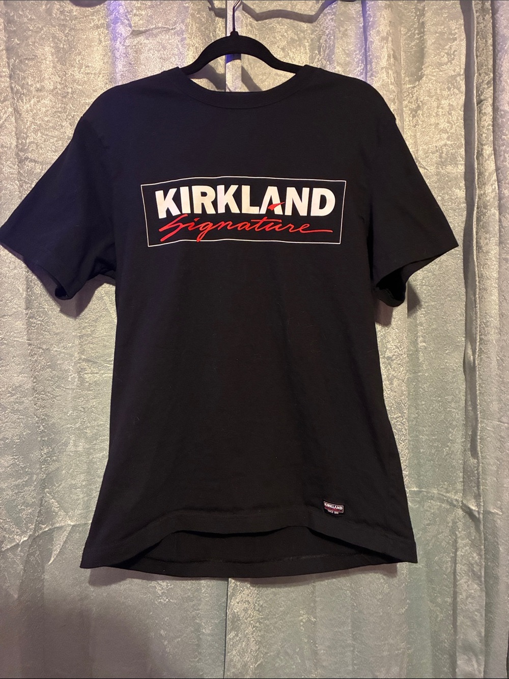 Kirkland Signature Black Tee with White and Red Logo
